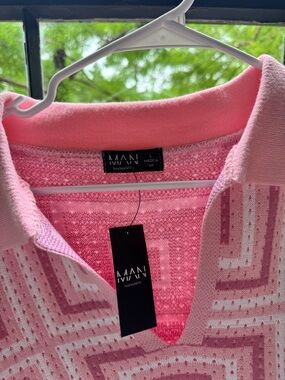Boohoo Man Pink Geometric Knit Polo